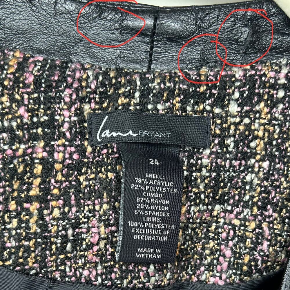 Lane Bryant Open Front Jacket Blazer Size 24 Vegan Leather Trim - Picture 12 of 12